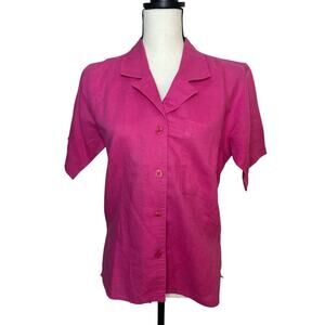 Vintage Anne Klein Pink Short Sleeve Button Up Blouse Breast Pocket Women's 4